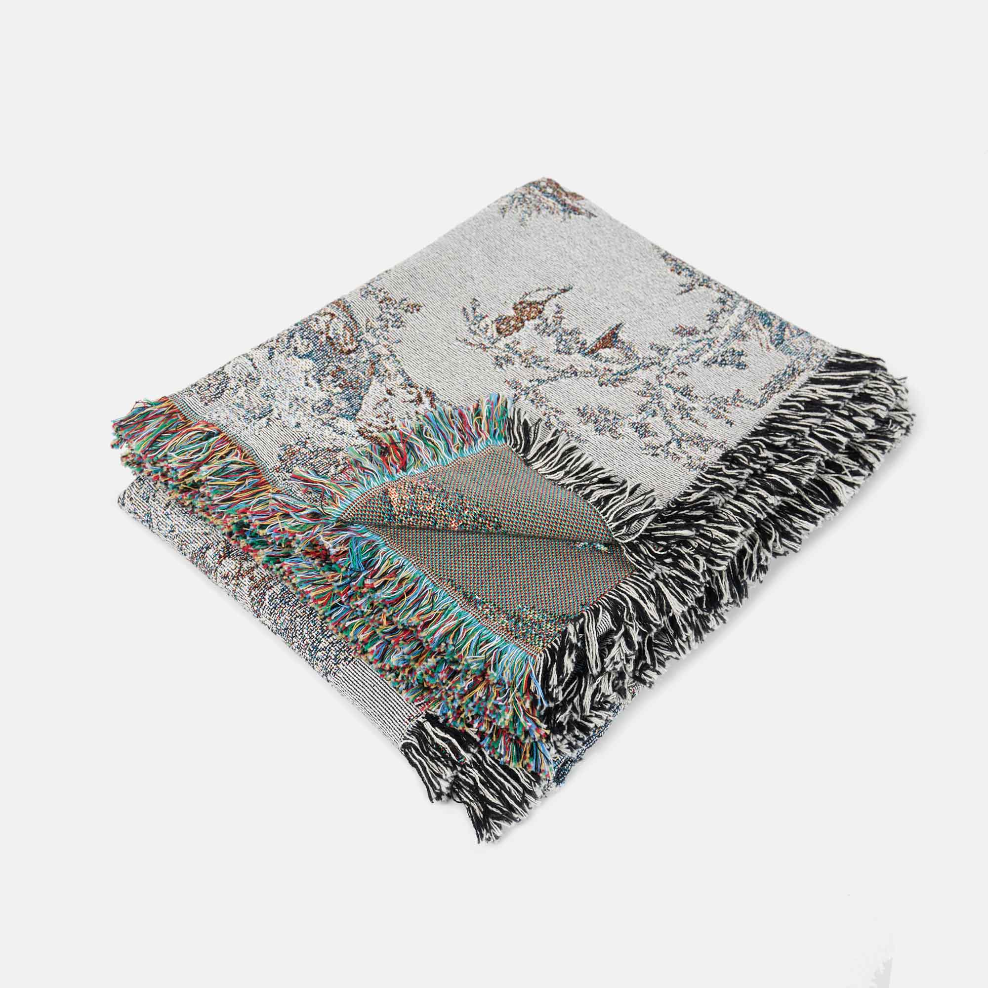 Flowerboy Project Toile Throw Blanket-White Folded