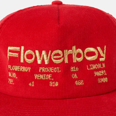 Flowerboy Project Embroidered Red Corduroy Cap Front Detail